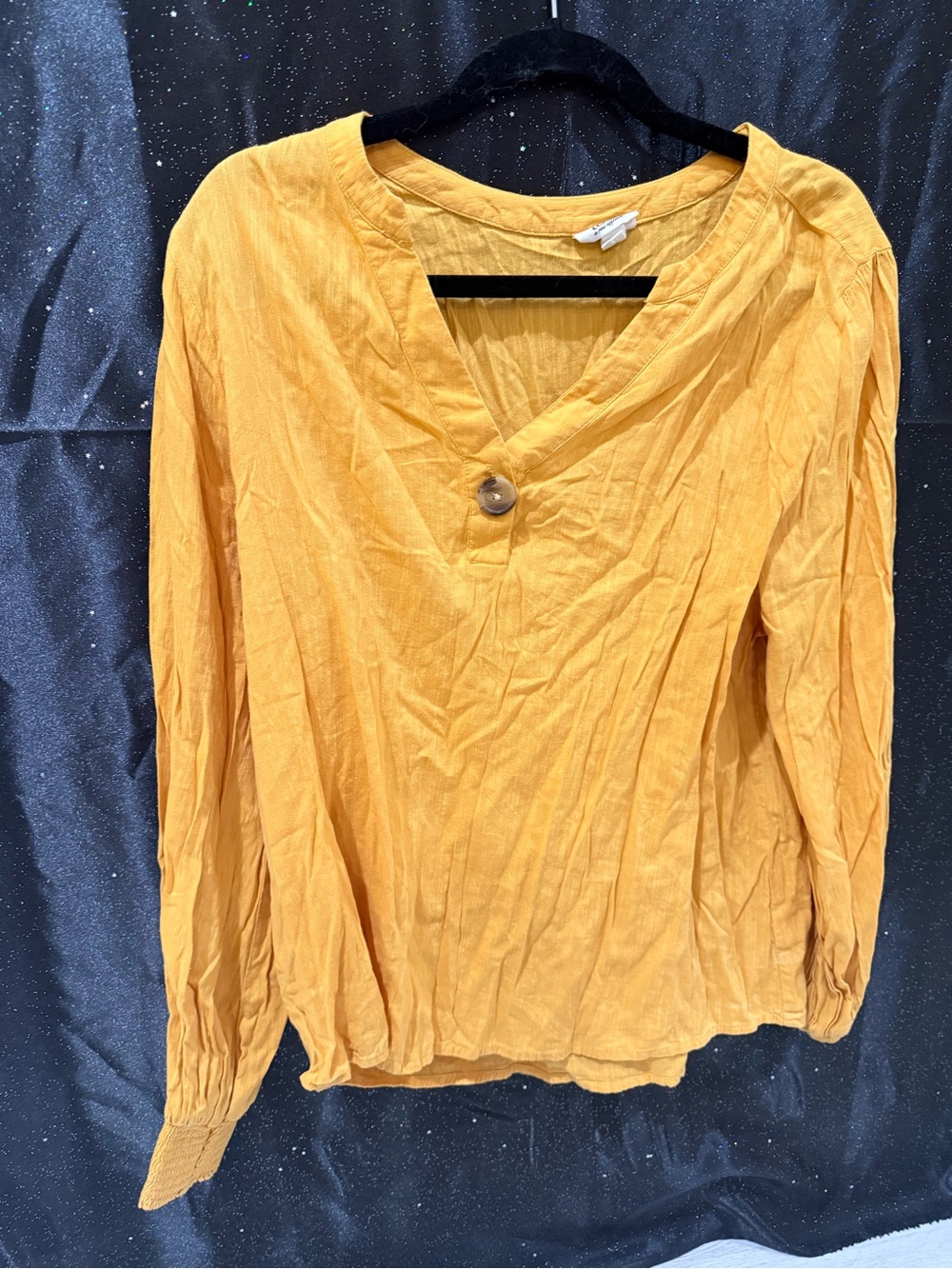 a.n.a Mustard Yellow V-Neck Long-Sleeve Blouse with Button